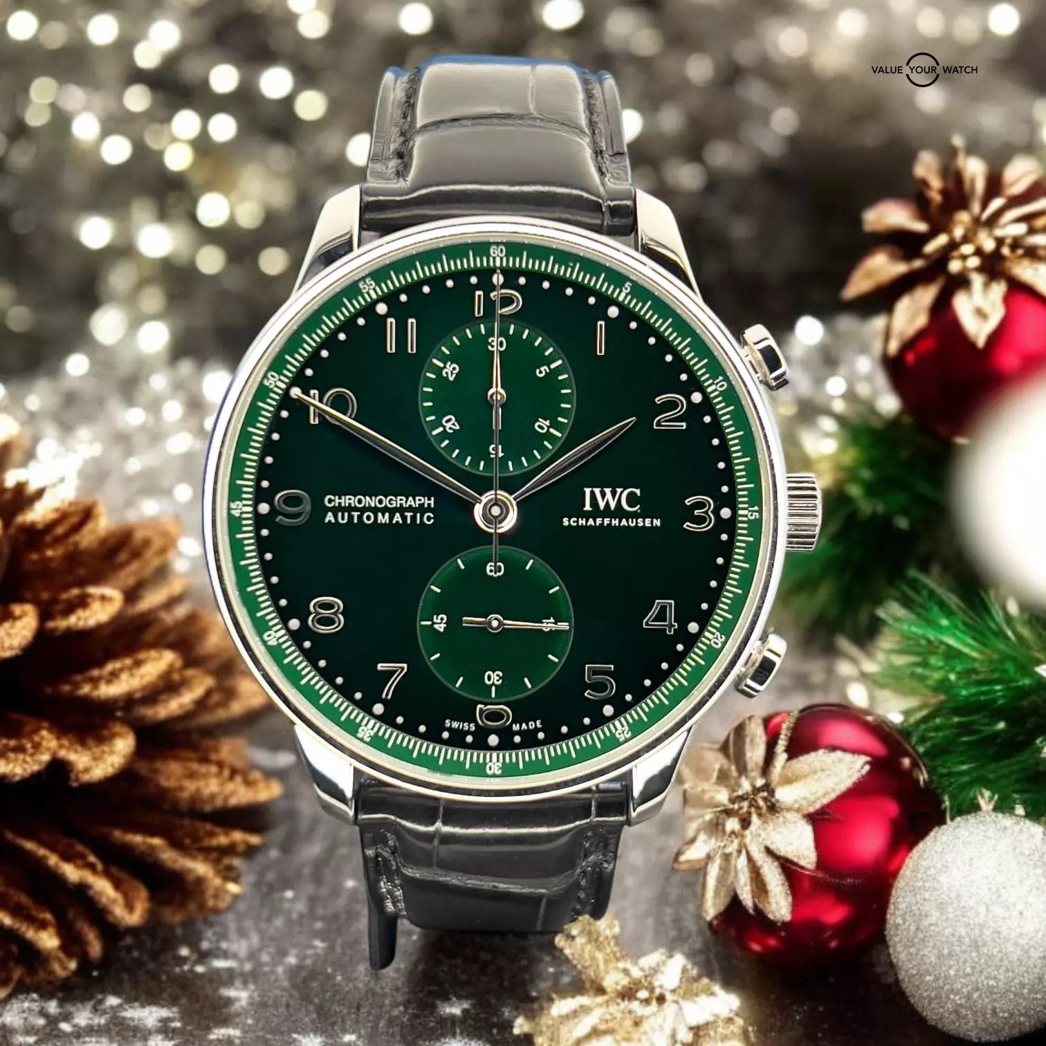 IWC Portugieser Chronograph Green Dial Men's Watch IW371615 Box & Papers