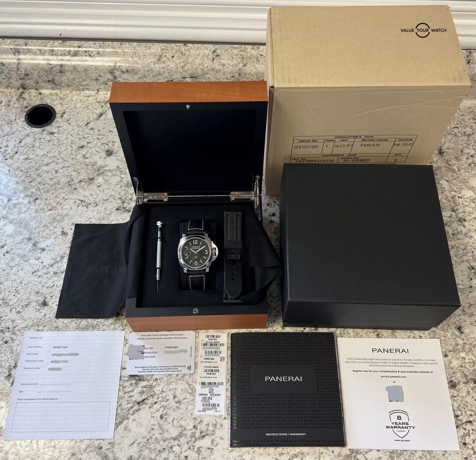 Panerai Luminor Logo PAM01084 Black Dial Stainless Steel Hand Wound 2021 B/P! - Image 2