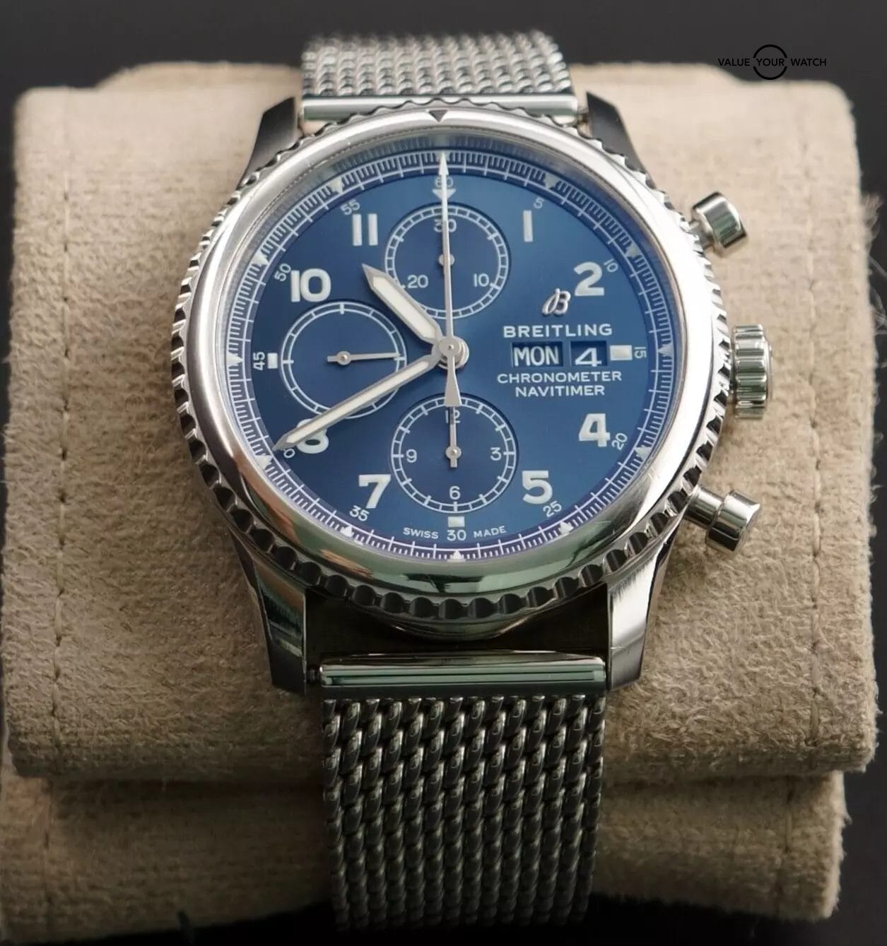 Breitling Navitimer 8 A13314 Blue Dial Chronograph & Steel Mesh Bracelet - 43mm - Image 8