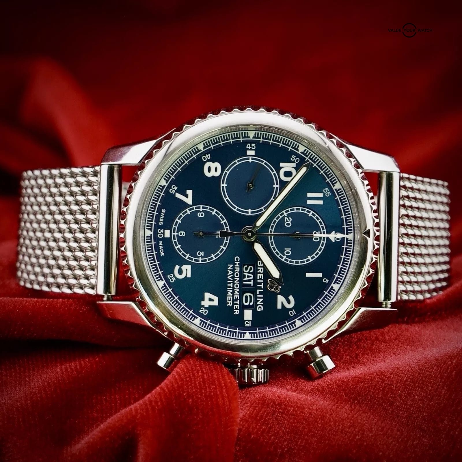 Breitling Navitimer 8 A13314 Blue Dial Chronograph & Steel Mesh Bracelet - 43mm - Image 12
