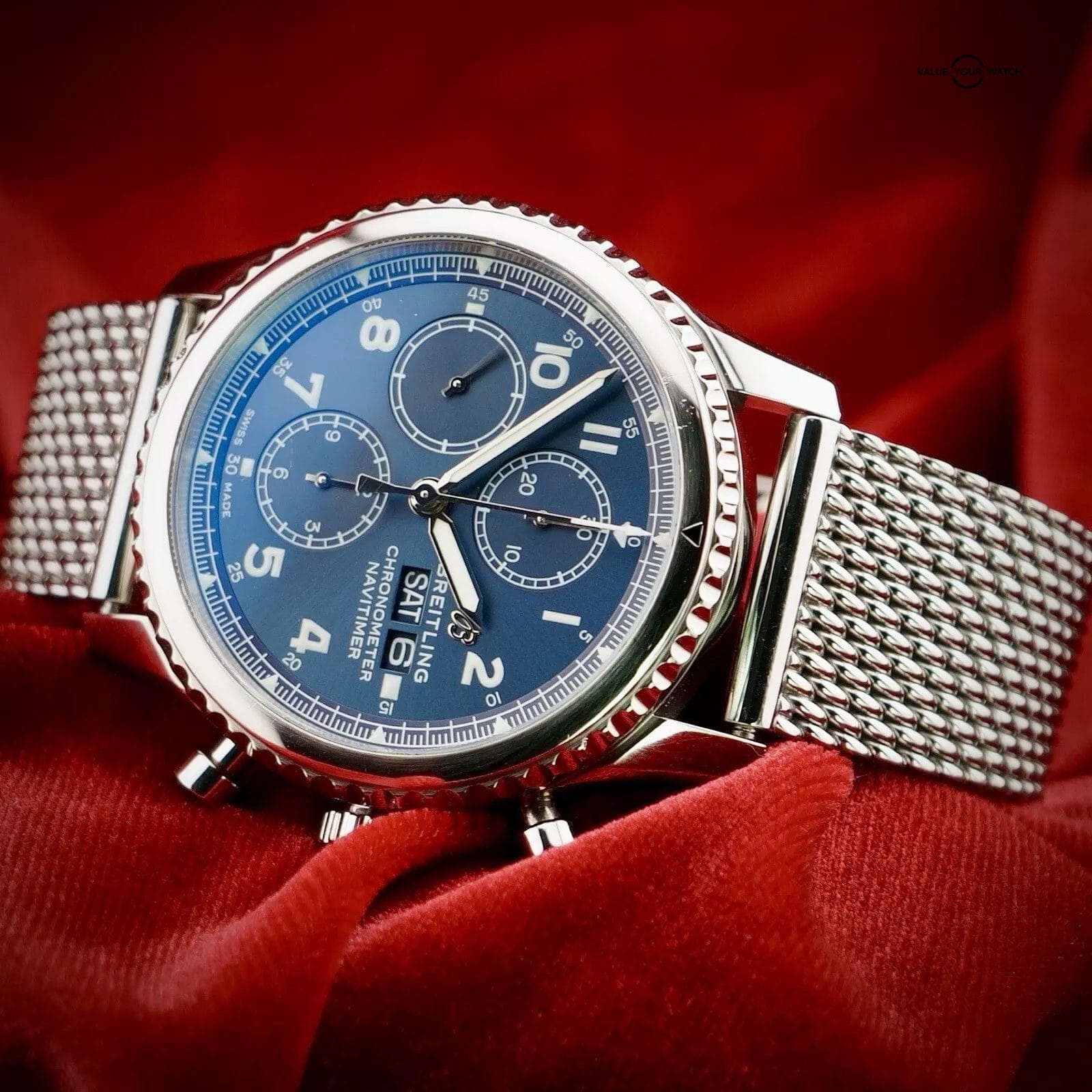 Breitling Navitimer 8 A13314 Blue Dial Chronograph & Steel Mesh Bracelet - 43mm - Image 14