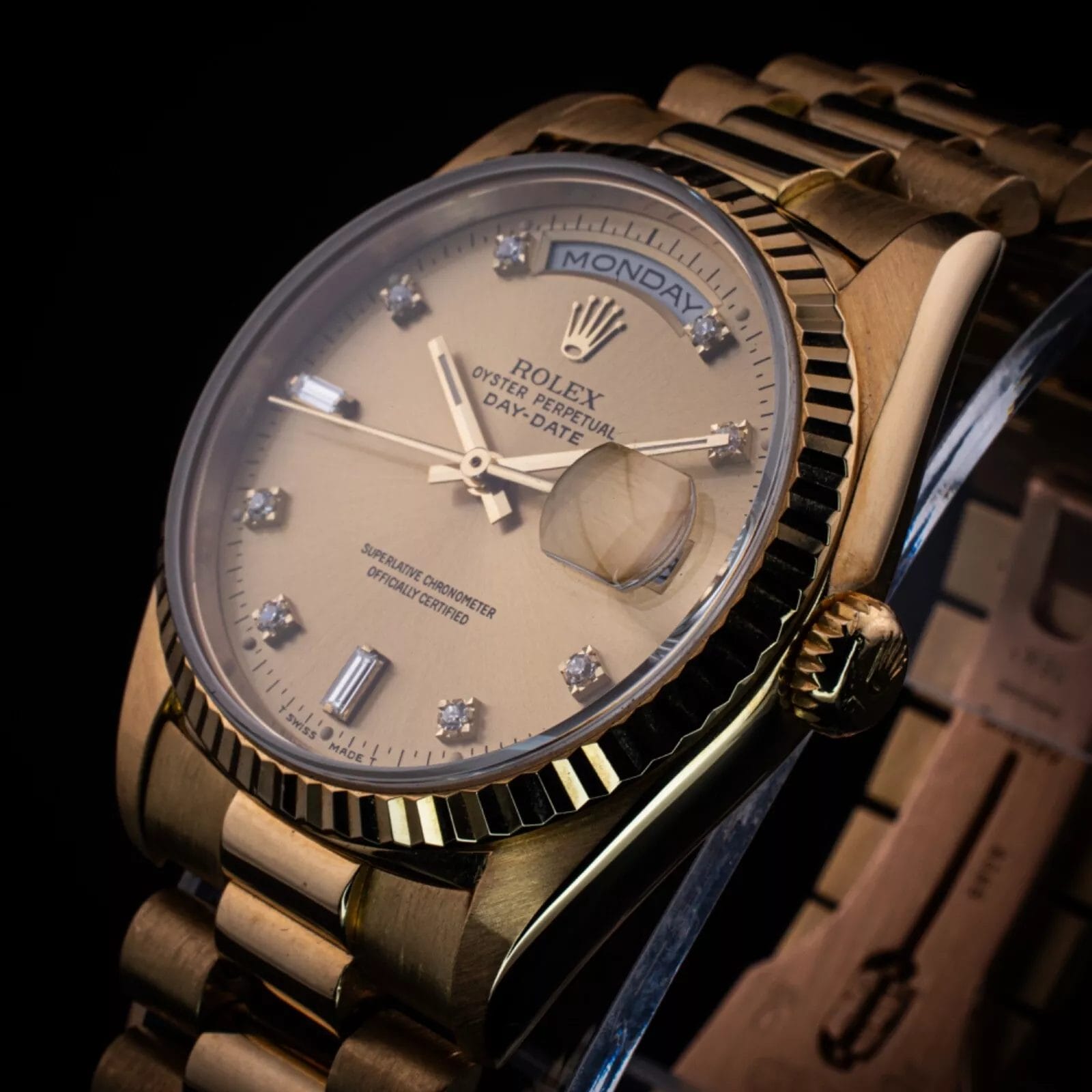 Rolex 18K Day-Date, Factory Diamond dial & President Bracelet, Ref. 18238 w/ Box - Image 8