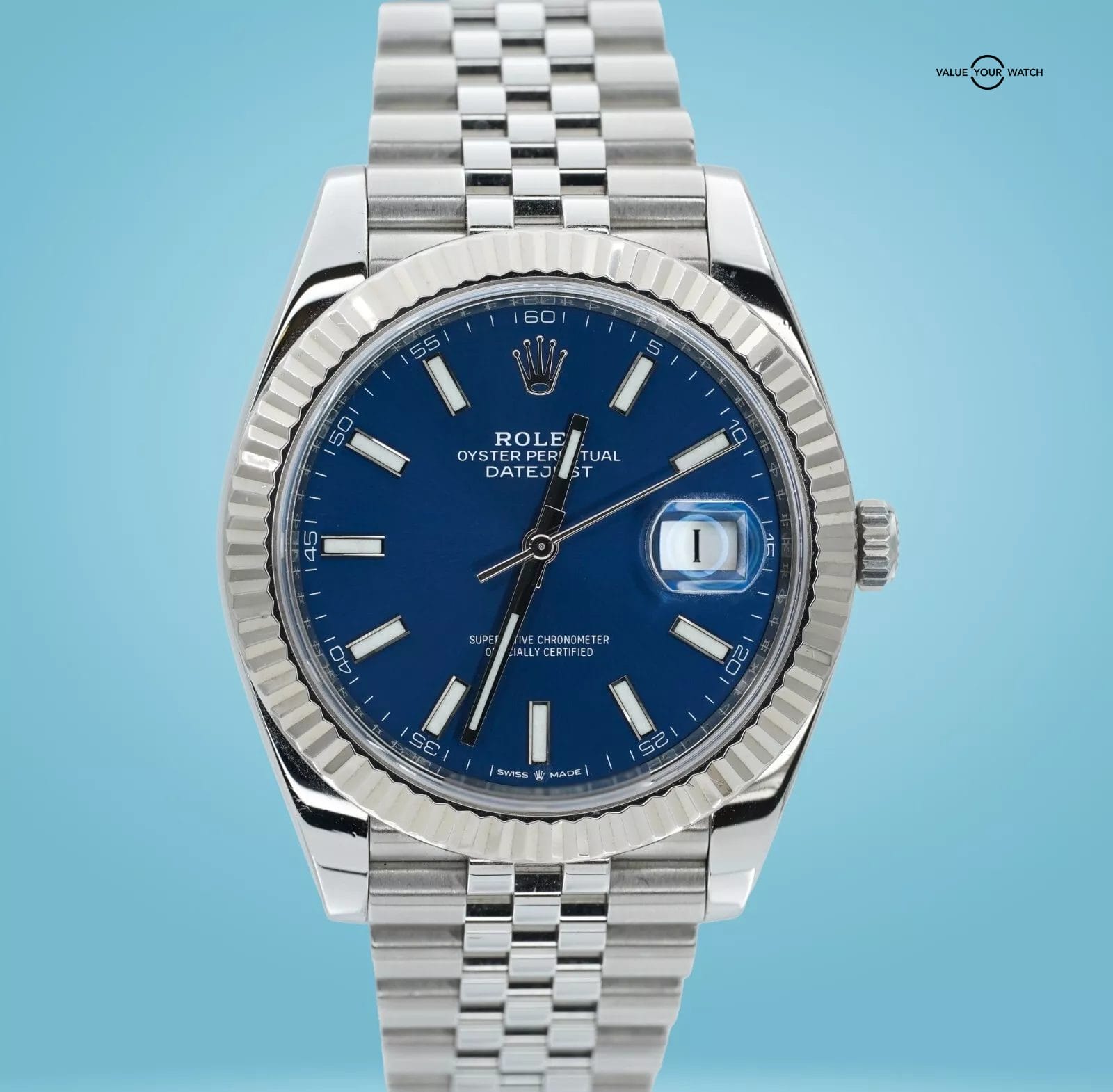 Rolex Datejust 41 Blue Dial Jubilee Stainless Steel White Gold 126334 B/P!