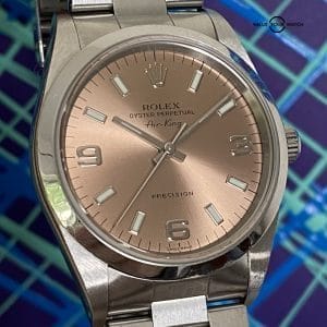Rolex Air King 34mm Salmon Pink Rose Dial Smooth Bezel Steel 14000
