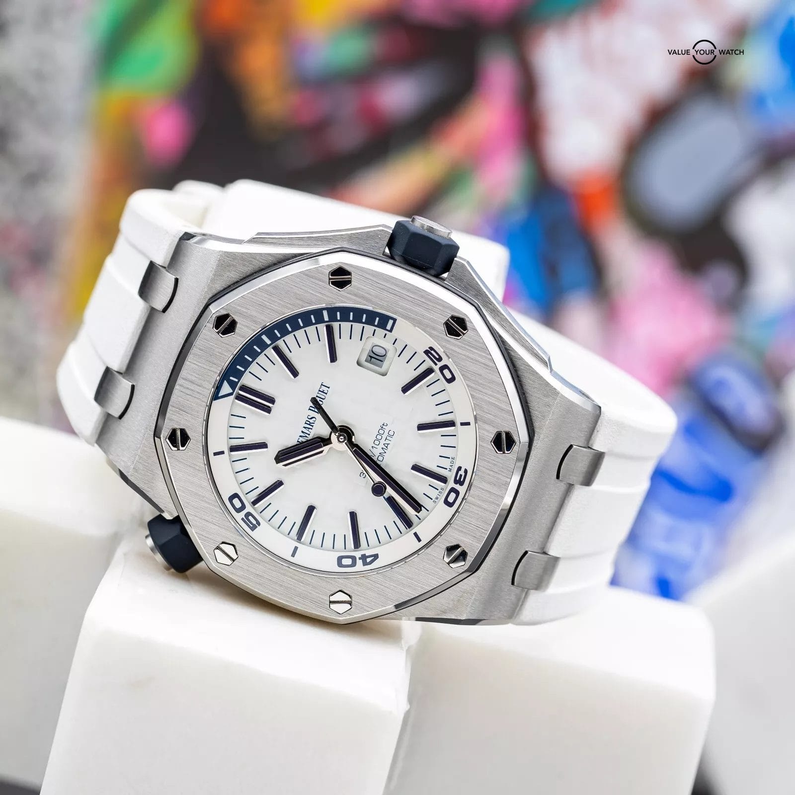 Audemars Piguet Royal Oak Offshore Diver 42mm Admiral White Blue AP 15710ST Full - Image 3