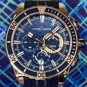 STUNNING! Ulysse Nardin Marine Diver Chrono Blue Wave Rose Gold – 1502-151-3/93