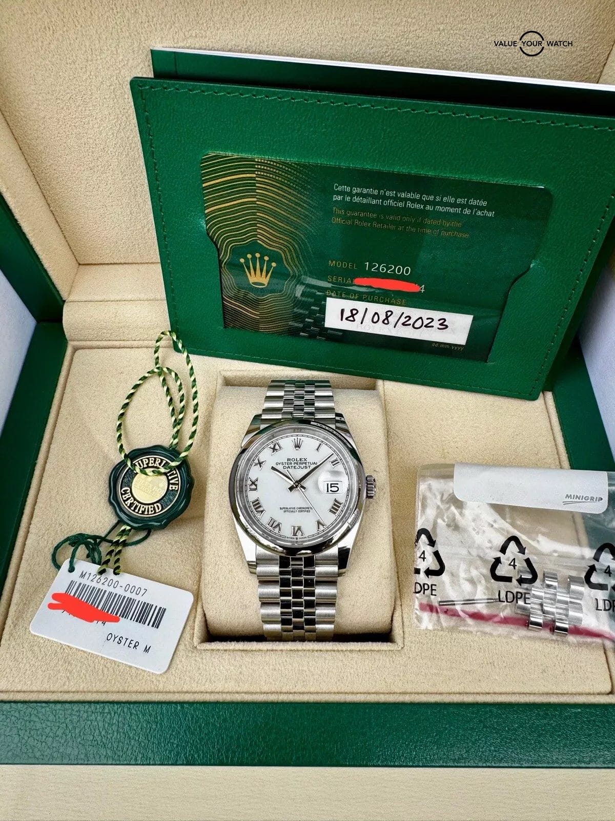 Rolex Datejust 126200 White Roman Dial Jubilee Bracelet π₯ Full Set π₯ 2023 π₯ - Image 3