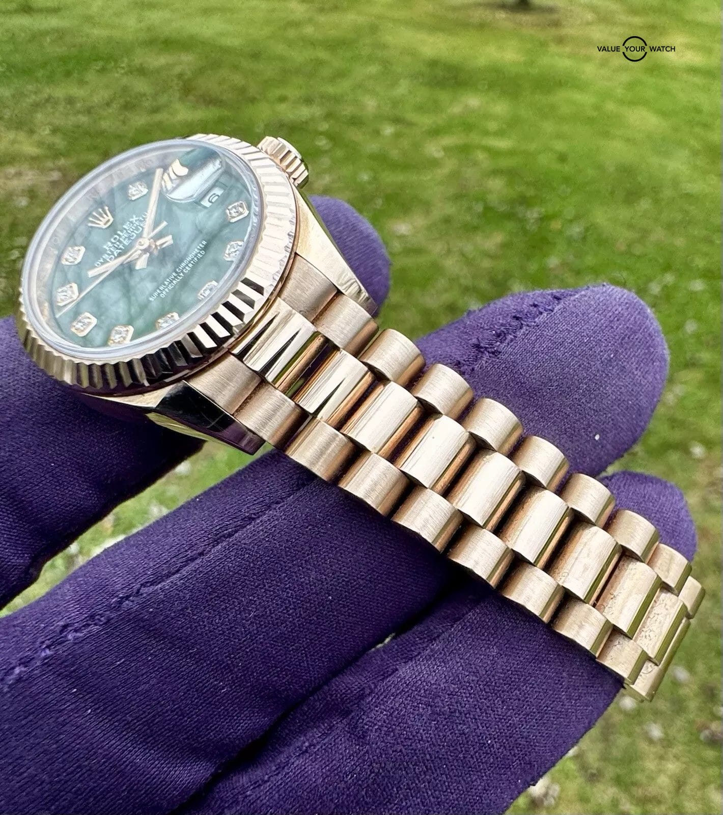 Rolex Lady-Datejust 28 Rose Gold President 279175 - Olive Green Diamond - Image 4