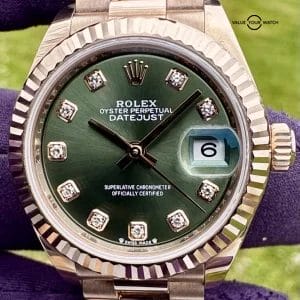 Rolex Lady-Datejust 28 Rose Gold President 279175 – Olive Green Diamond