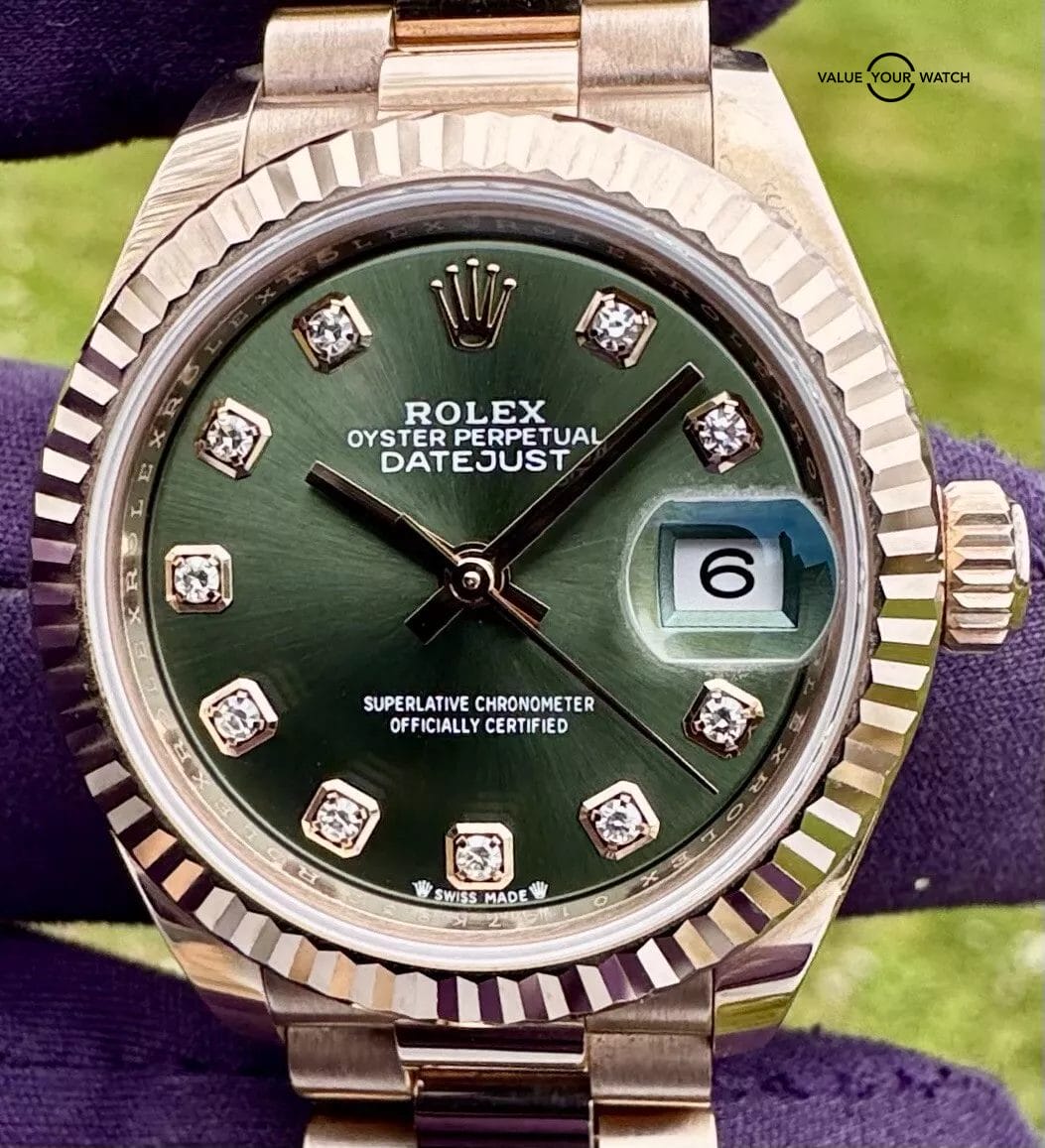 Rolex Lady-Datejust 28 Rose Gold President 279175 - Olive Green Diamond