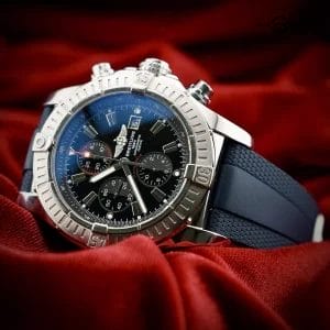 Breitling Super Avenger Black Dial – A13370 Steel Bracelet & Blue Rubber Strap