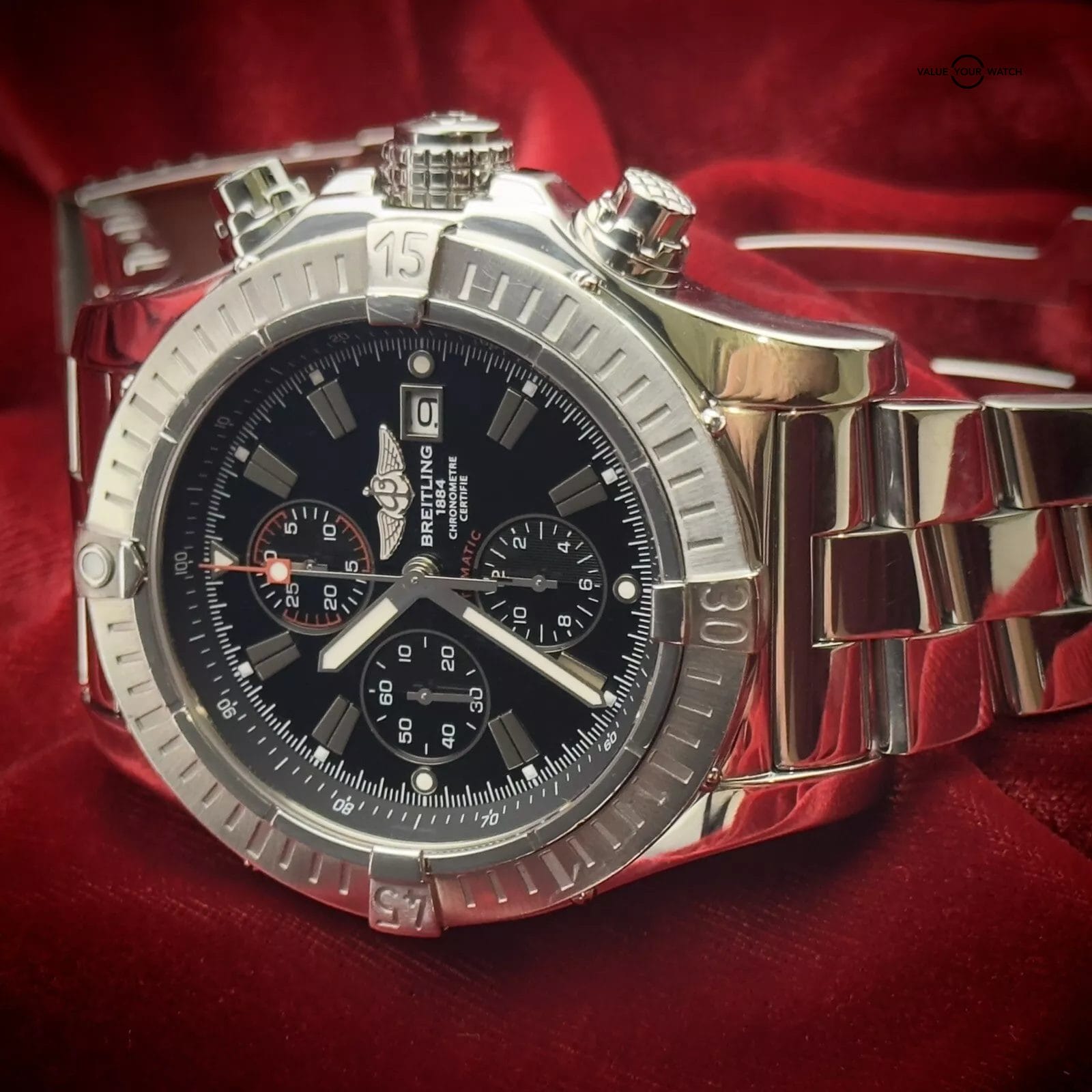 Breitling Super Avenger Black Dial - A13370 Steel Bracelet & Blue Rubber Strap - Image 3