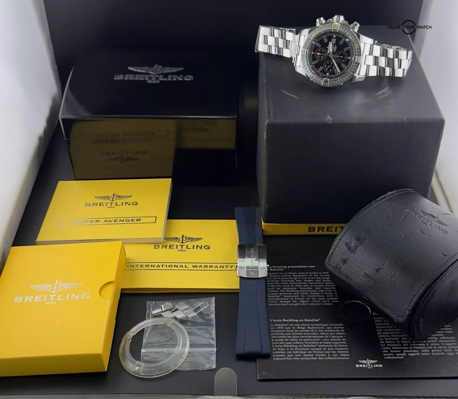 Breitling Super Avenger Black Dial - A13370 Steel Bracelet & Blue Rubber Strap - Image 7