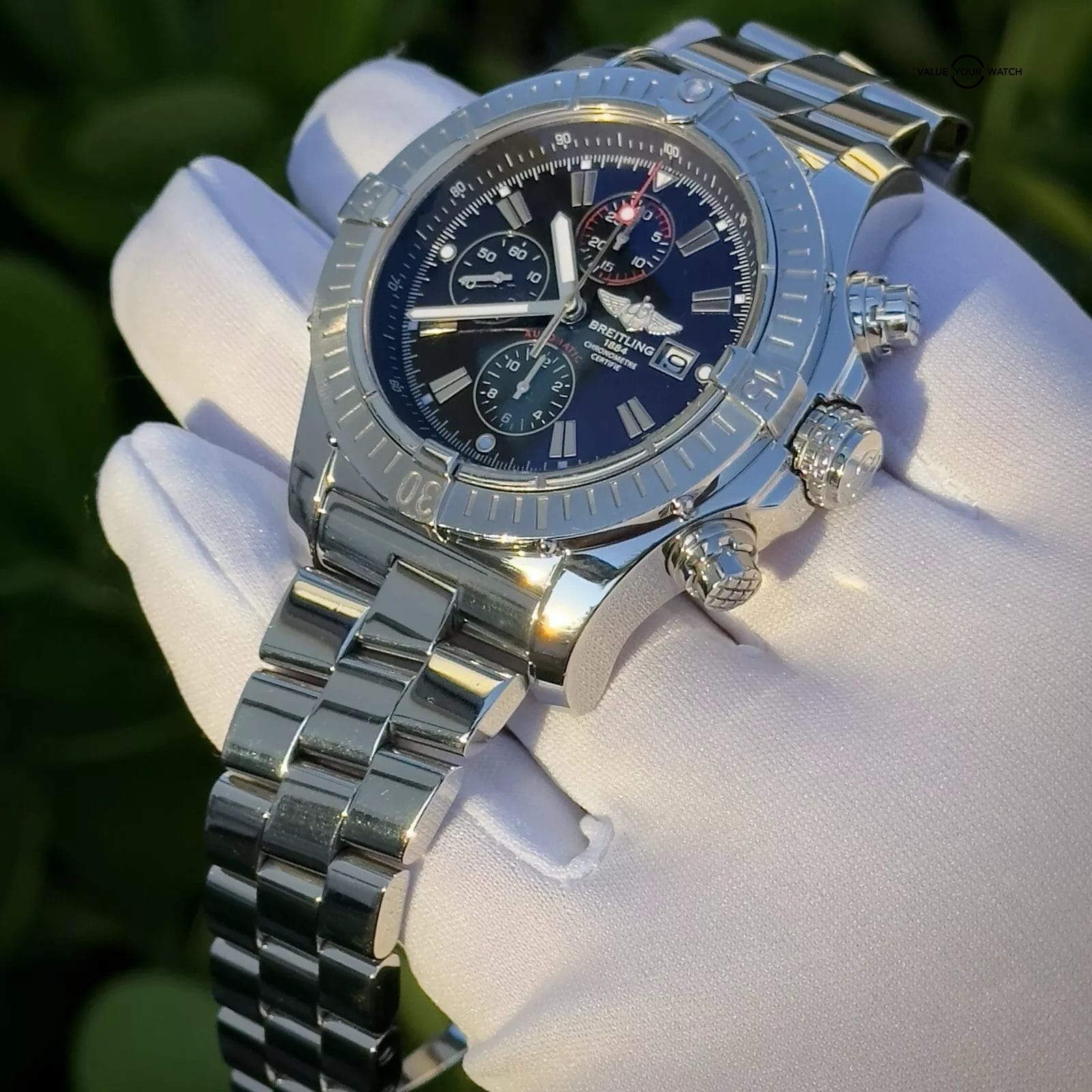 Breitling Super Avenger Black Dial - A13370 Steel Bracelet & Blue Rubber Strap - Image 8