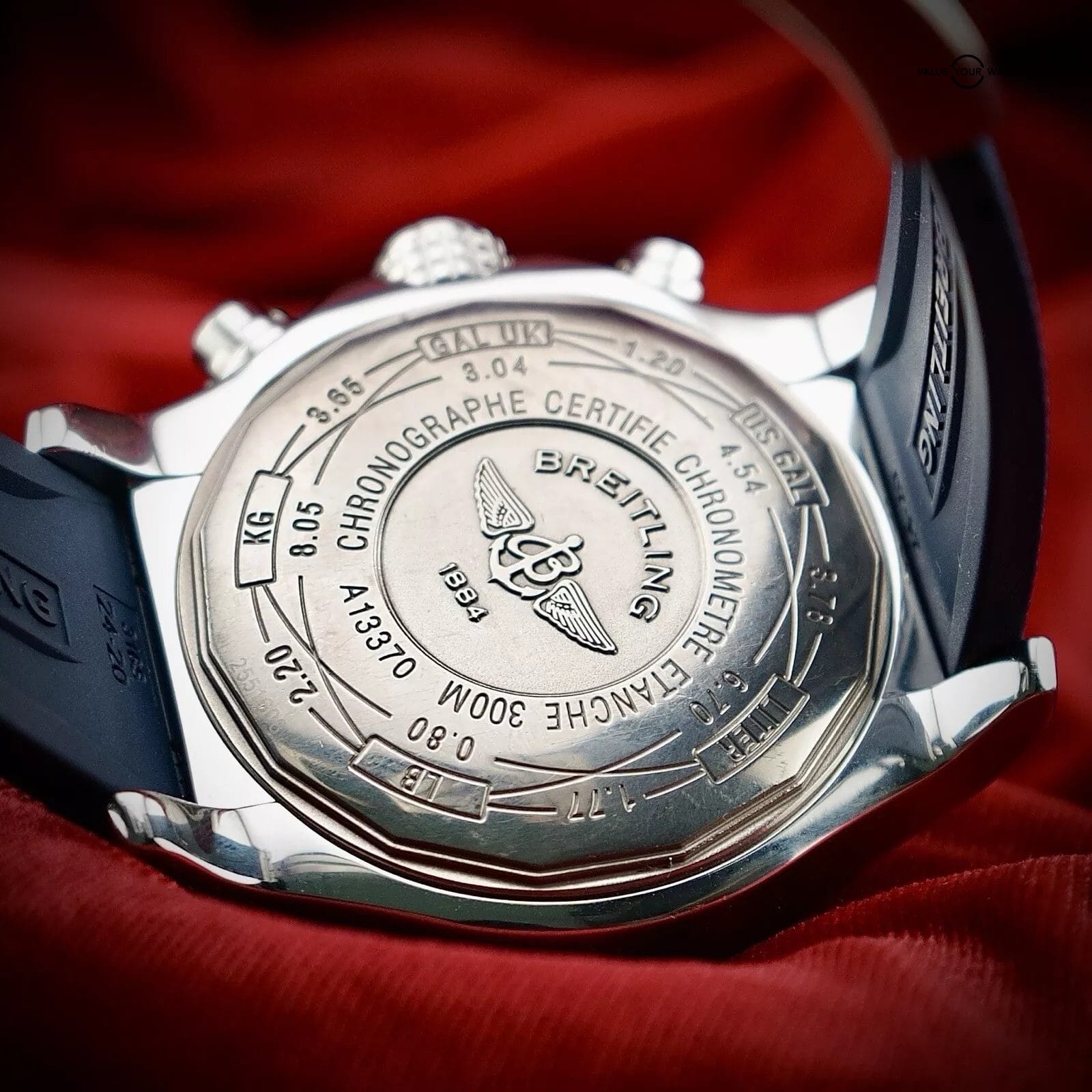 Breitling Super Avenger Black Dial - A13370 Steel Bracelet & Blue Rubber Strap - Image 9