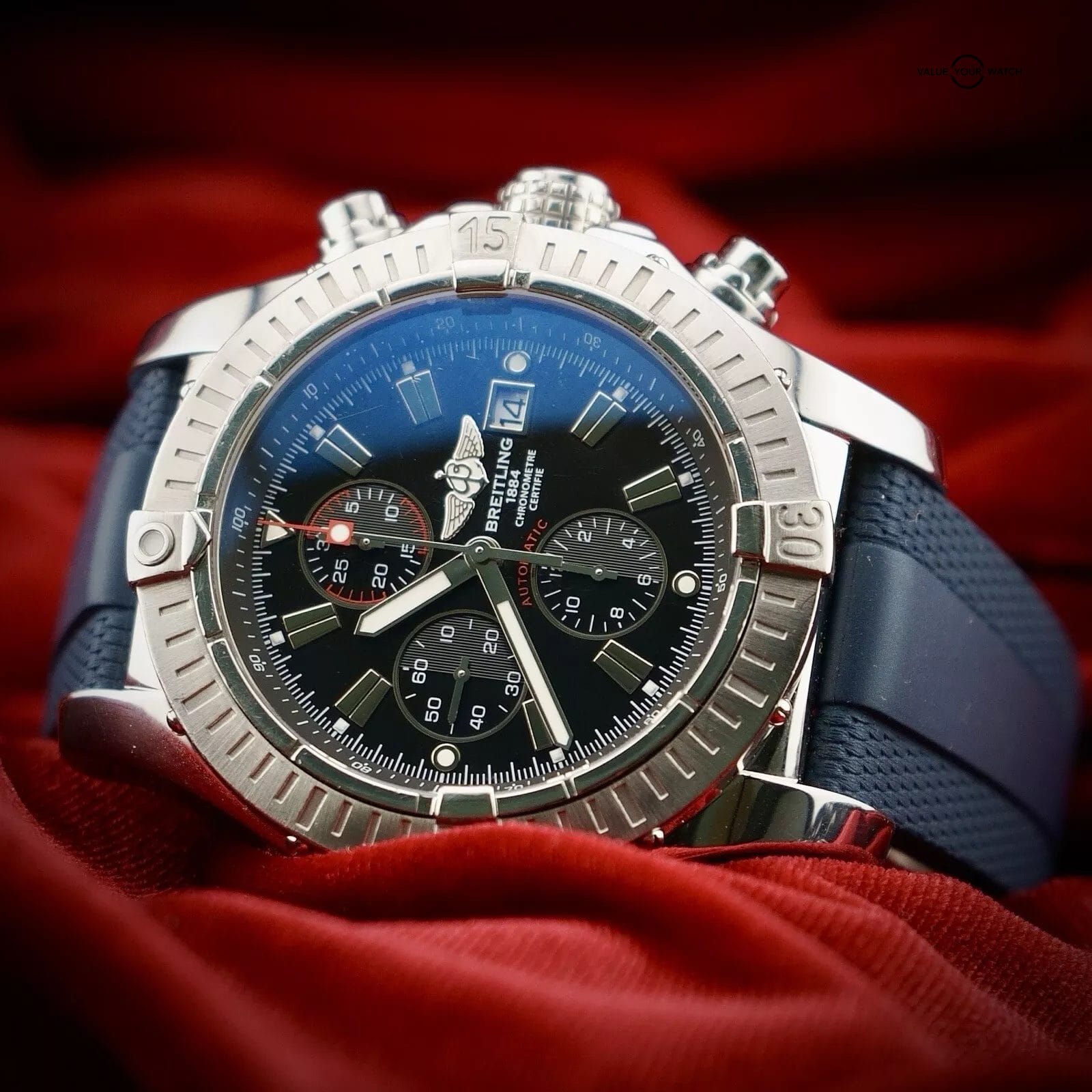 Breitling Super Avenger Black Dial - A13370 Steel Bracelet & Blue Rubber Strap - Image 11
