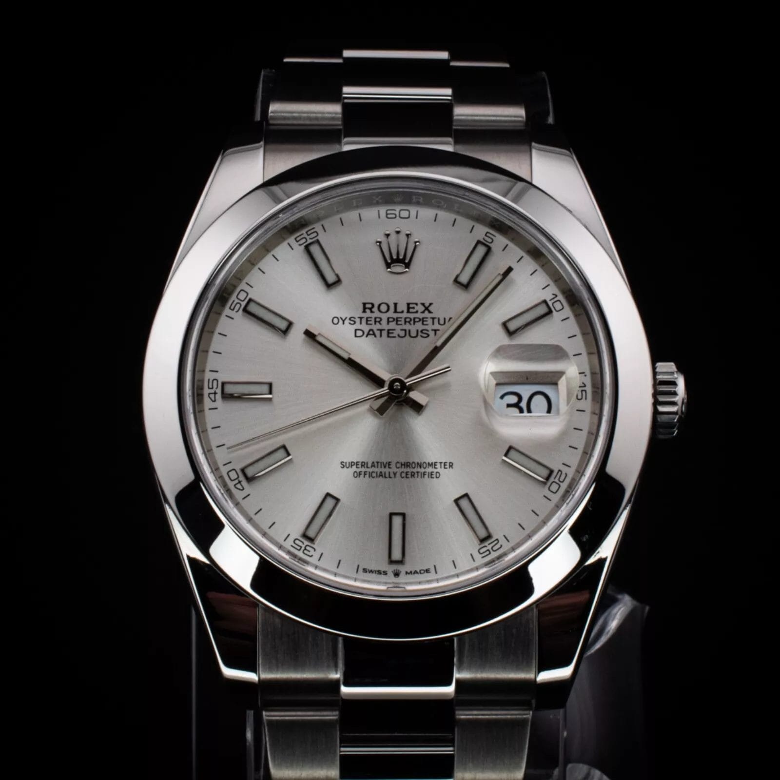 Rolex DateJust 41 with Silver Stick Dial and Oyster Bracelet, Ref. 126300 w/ B&P