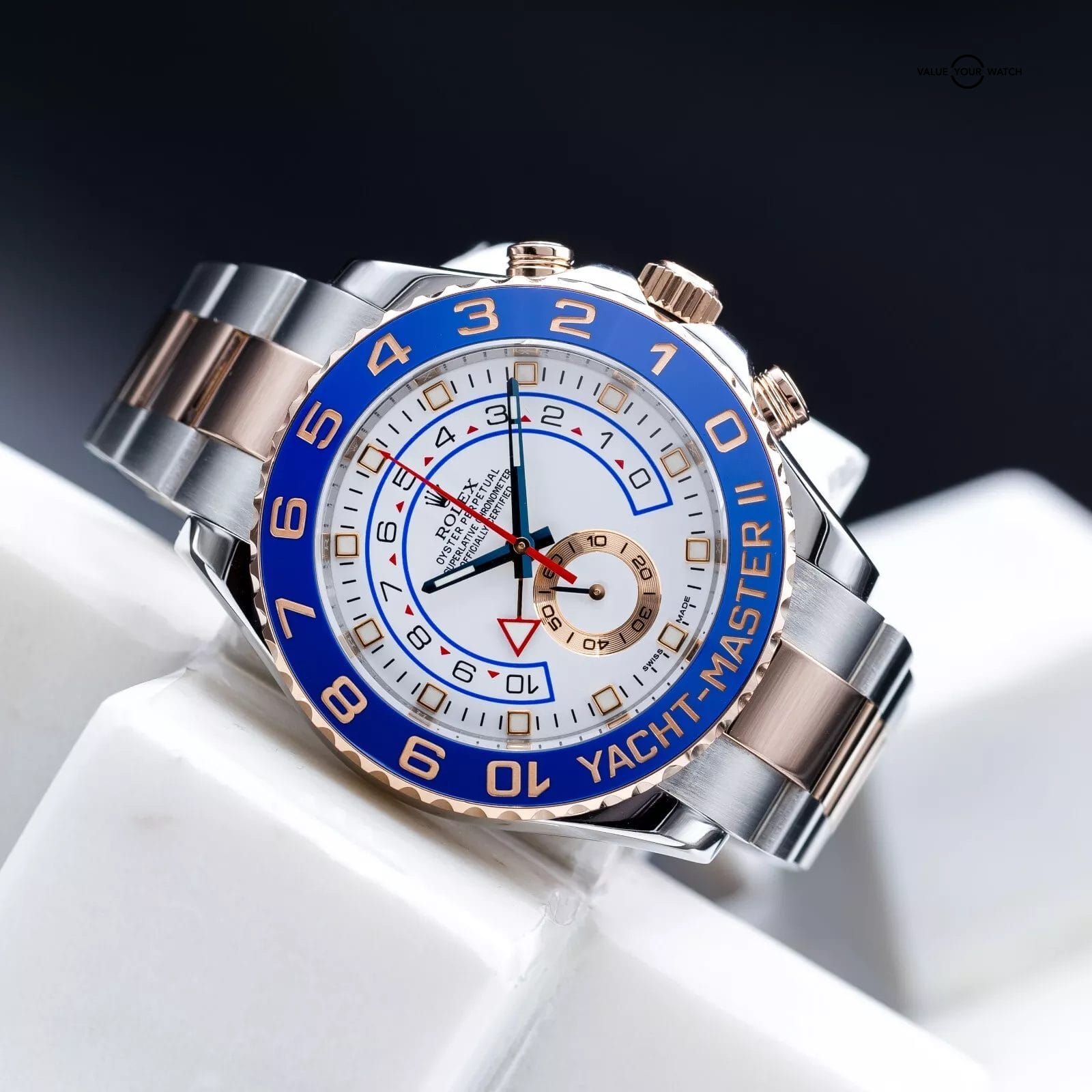 Rolex Yachtmaster II Rose Gold & Steel White Dial 44mm Discontinued - 116681