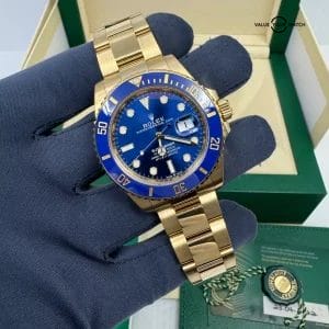 2022 MINT Yellow Gold Full Link Complete Set Blue Dial and Bezel Submariner Date