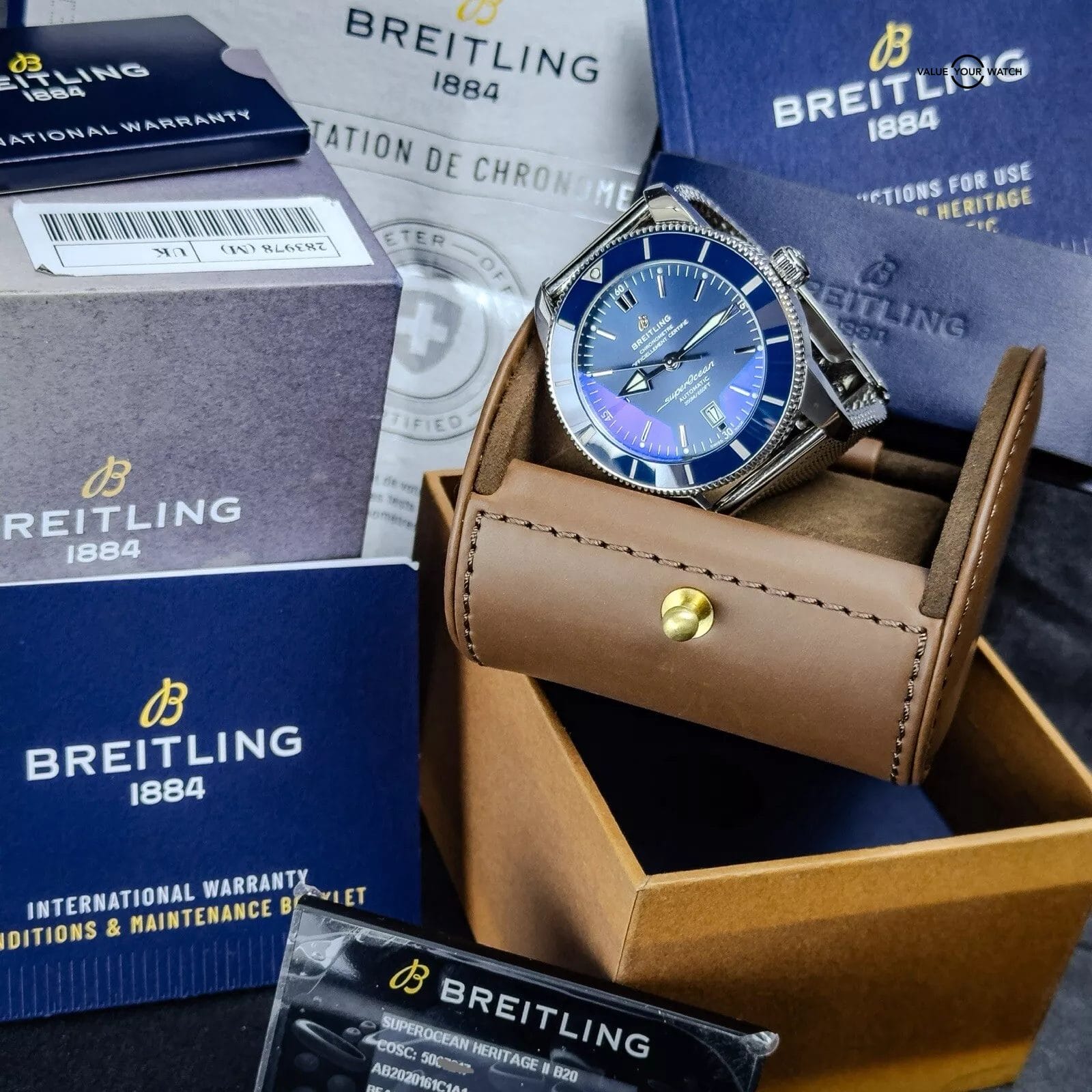 Breitling Superocean Heritage II Blue Dial Mesh Bracelet Complete Set - AB2020 - Image 3
