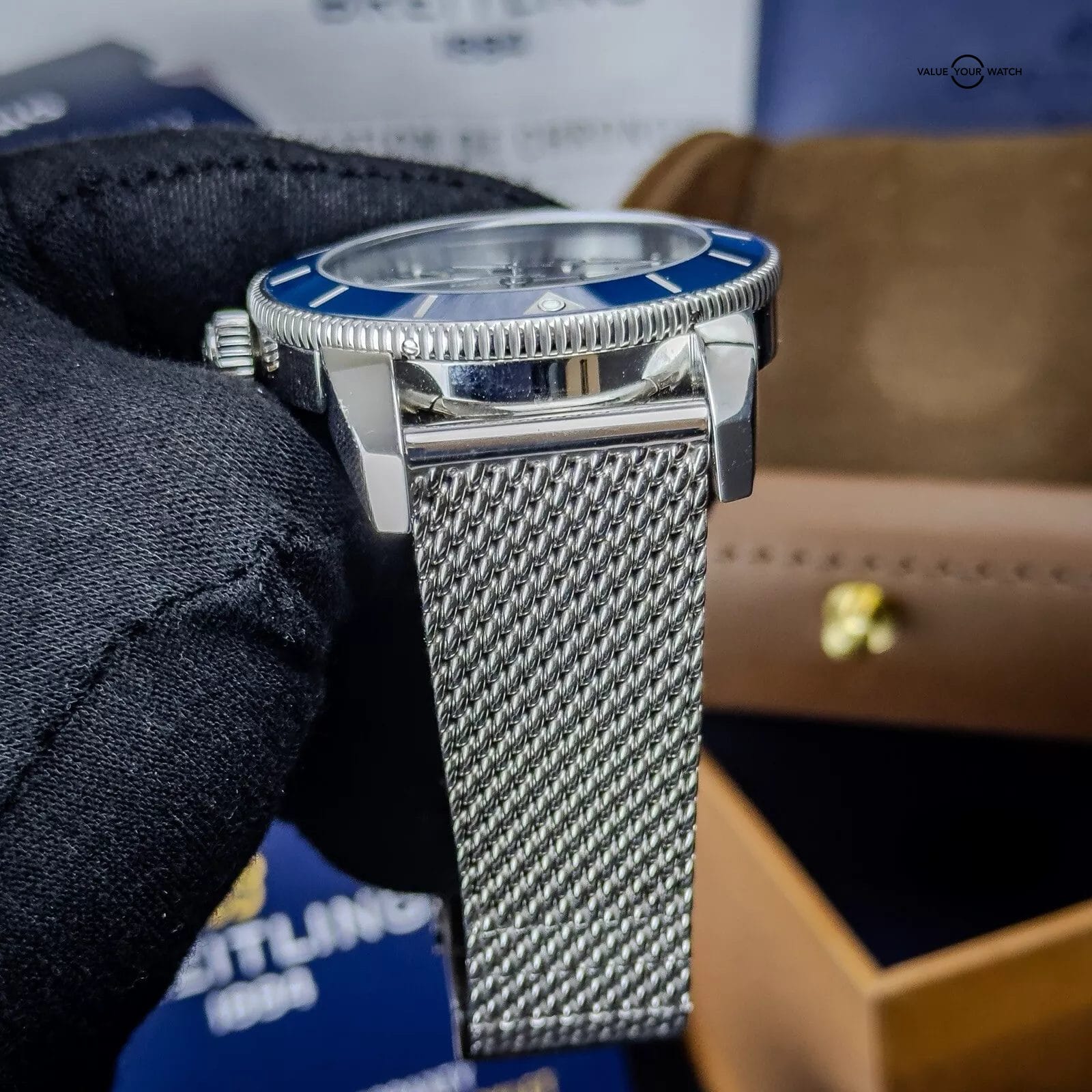 Breitling Superocean Heritage II Blue Dial Mesh Bracelet Complete Set - AB2020 - Image 5