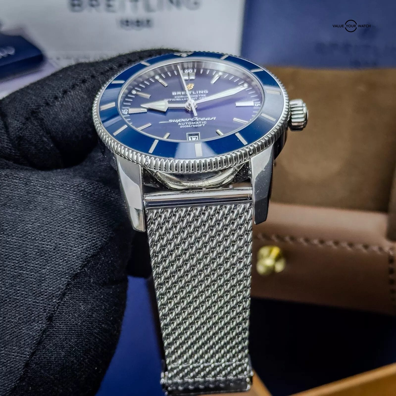 Breitling Superocean Heritage II Blue Dial Mesh Bracelet Complete Set - AB2020 - Image 6