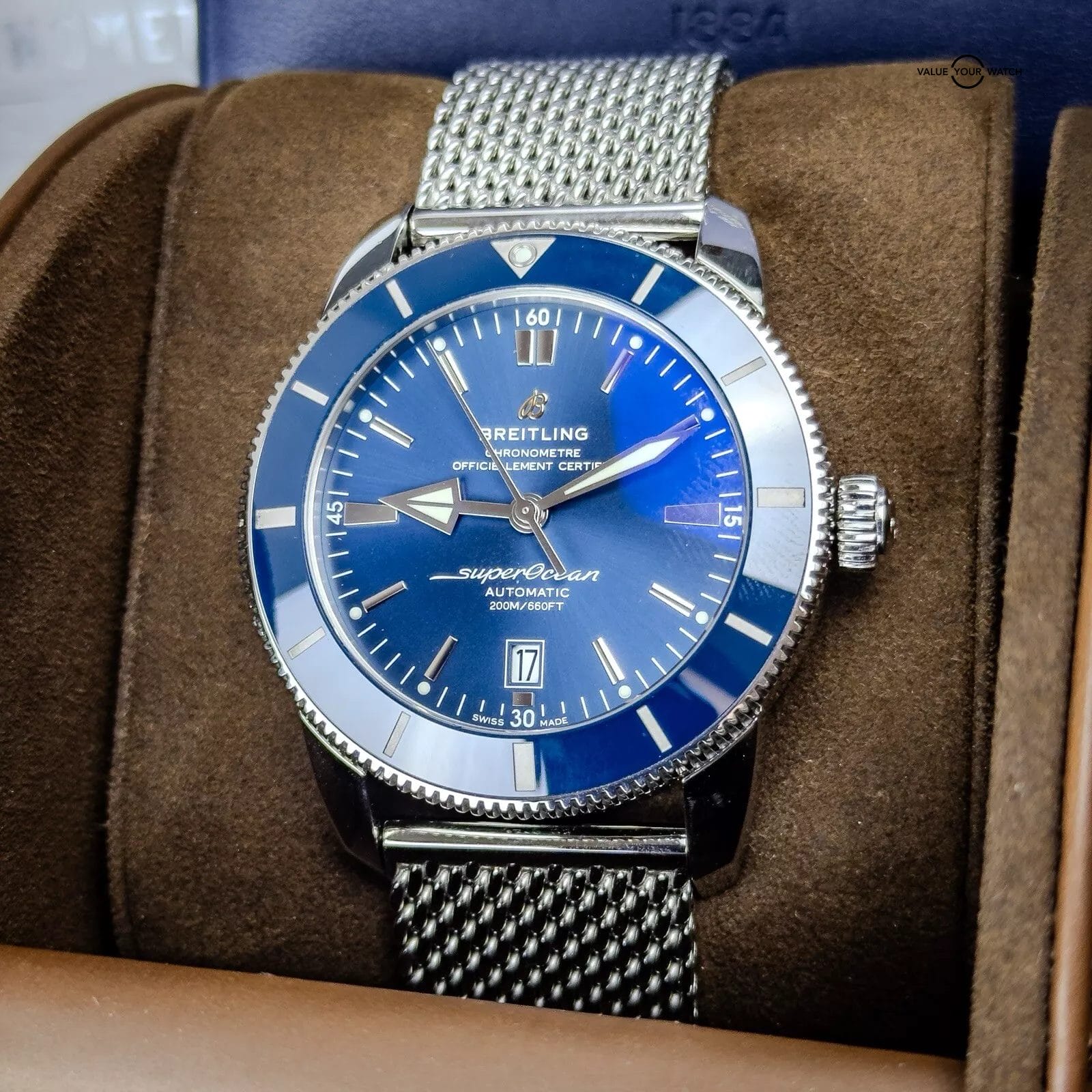 Breitling Superocean Heritage II Blue Dial Mesh Bracelet Complete Set - AB2020 - Image 9