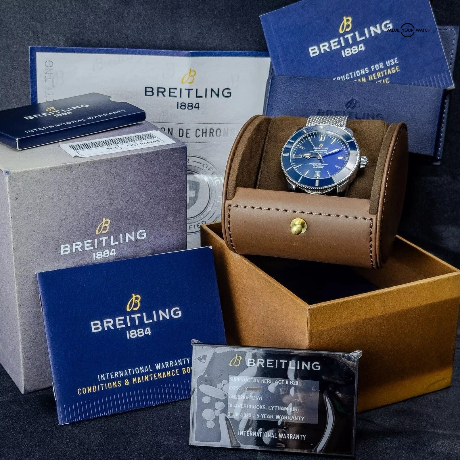 Breitling Superocean Heritage II Blue Dial Mesh Bracelet Complete Set - AB2020 - Image 10