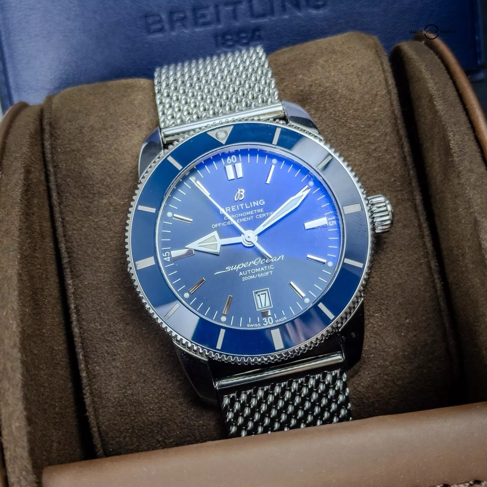 Breitling Superocean Heritage II Blue Dial Mesh Bracelet Complete Set - AB2020 - Image 11