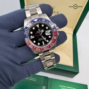 White Gold Rolex GMT-Master II Pepsi with Box 40mm Black Dial 116719BLRO Watch