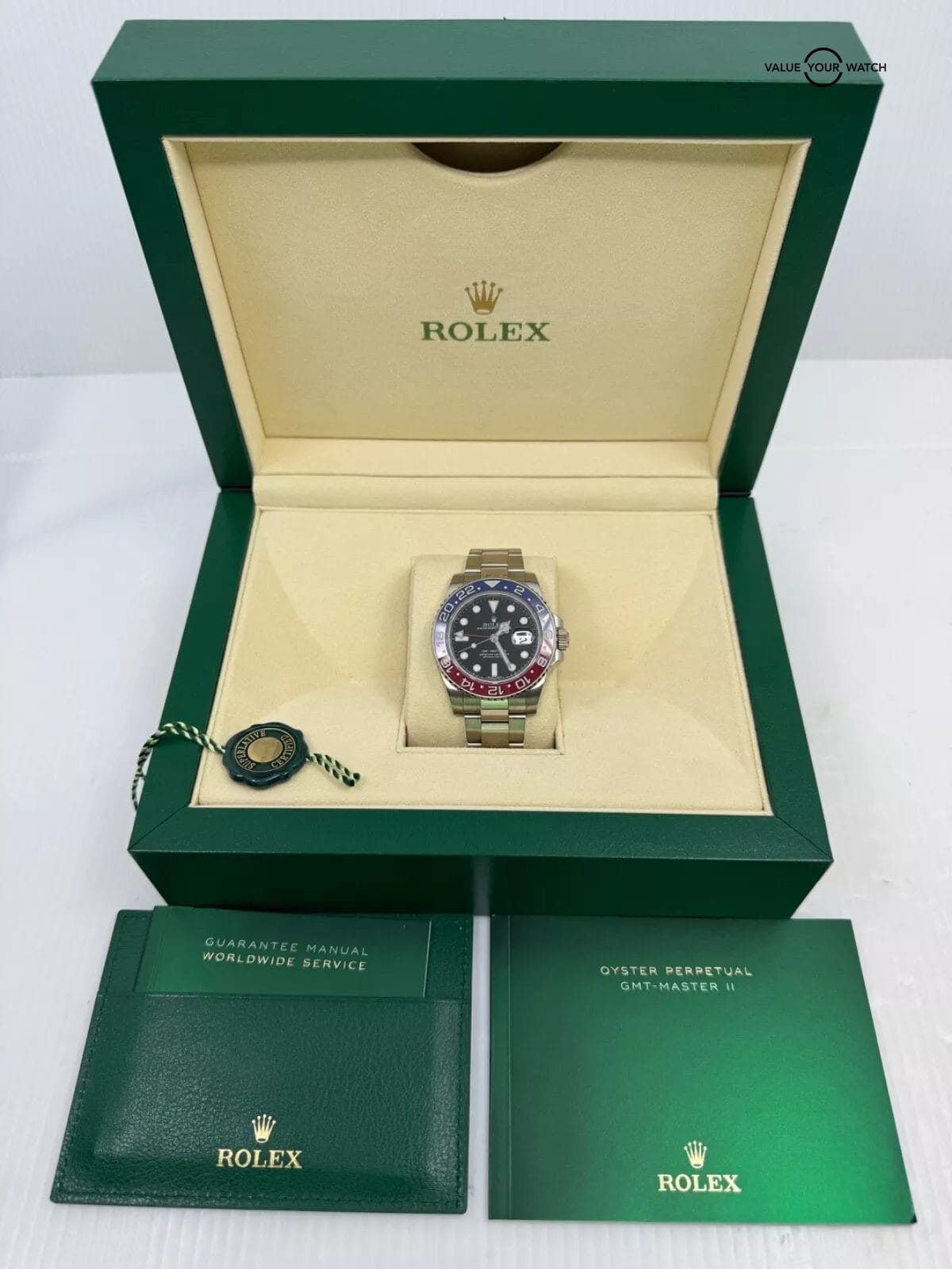 White Gold Rolex GMT-Master II Pepsi with Box 40mm Black Dial 116719BLRO Watch - Image 3