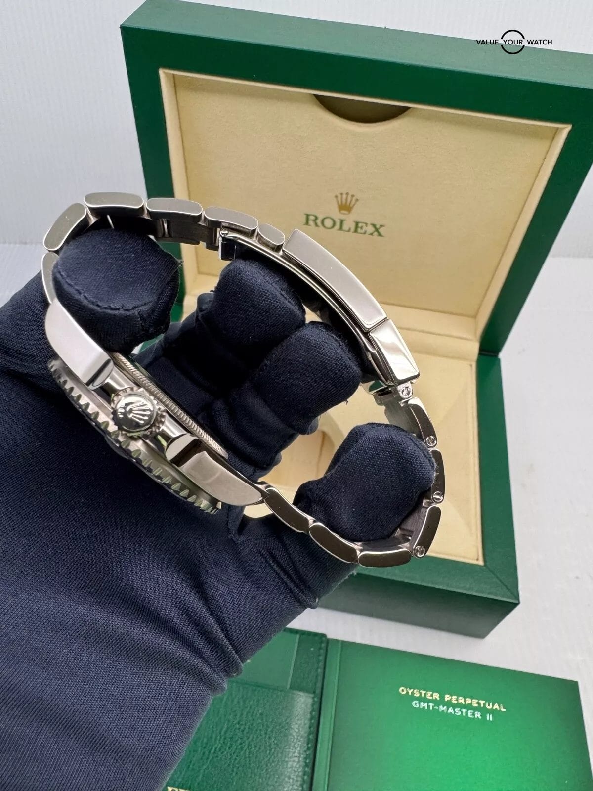 White Gold Rolex GMT-Master II Pepsi with Box 40mm Black Dial 116719BLRO Watch - Image 7