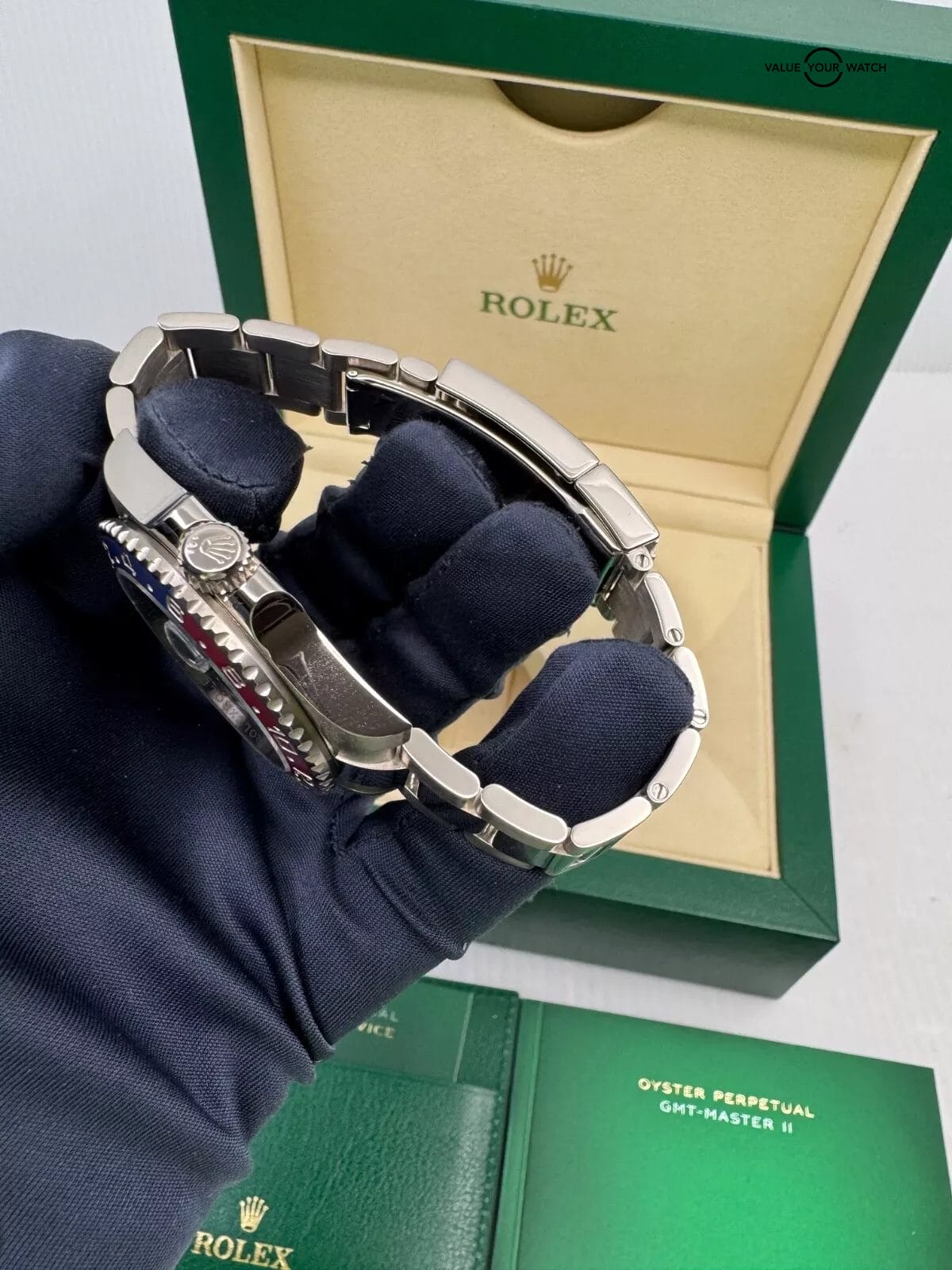 White Gold Rolex GMT-Master II Pepsi with Box 40mm Black Dial 116719BLRO Watch - Image 8