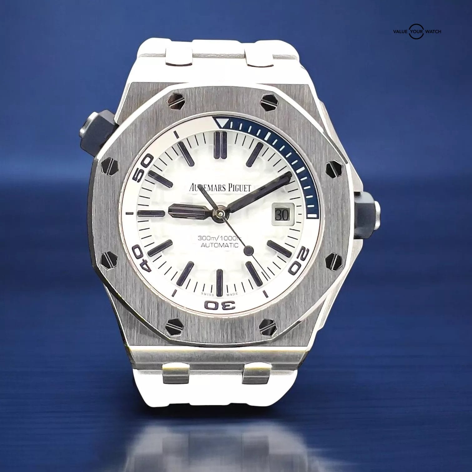 Audemars Piguet Royal Oak Offshore Diver White/Blue Accents Full Set 15710ST