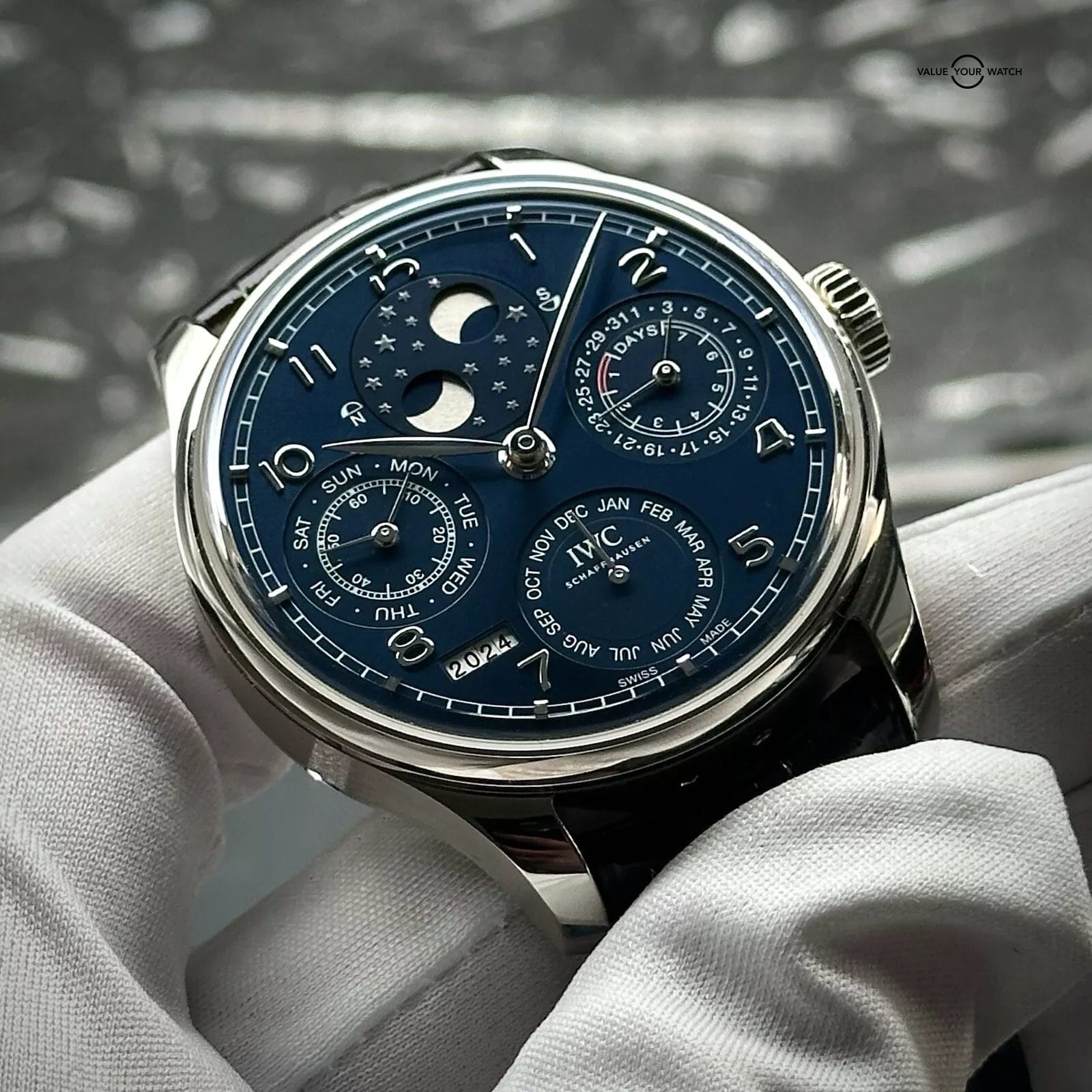 IWC Portuguese Perpetual Calendar IW503401 44mm White Gold Blue Dial Full Set - Image 2