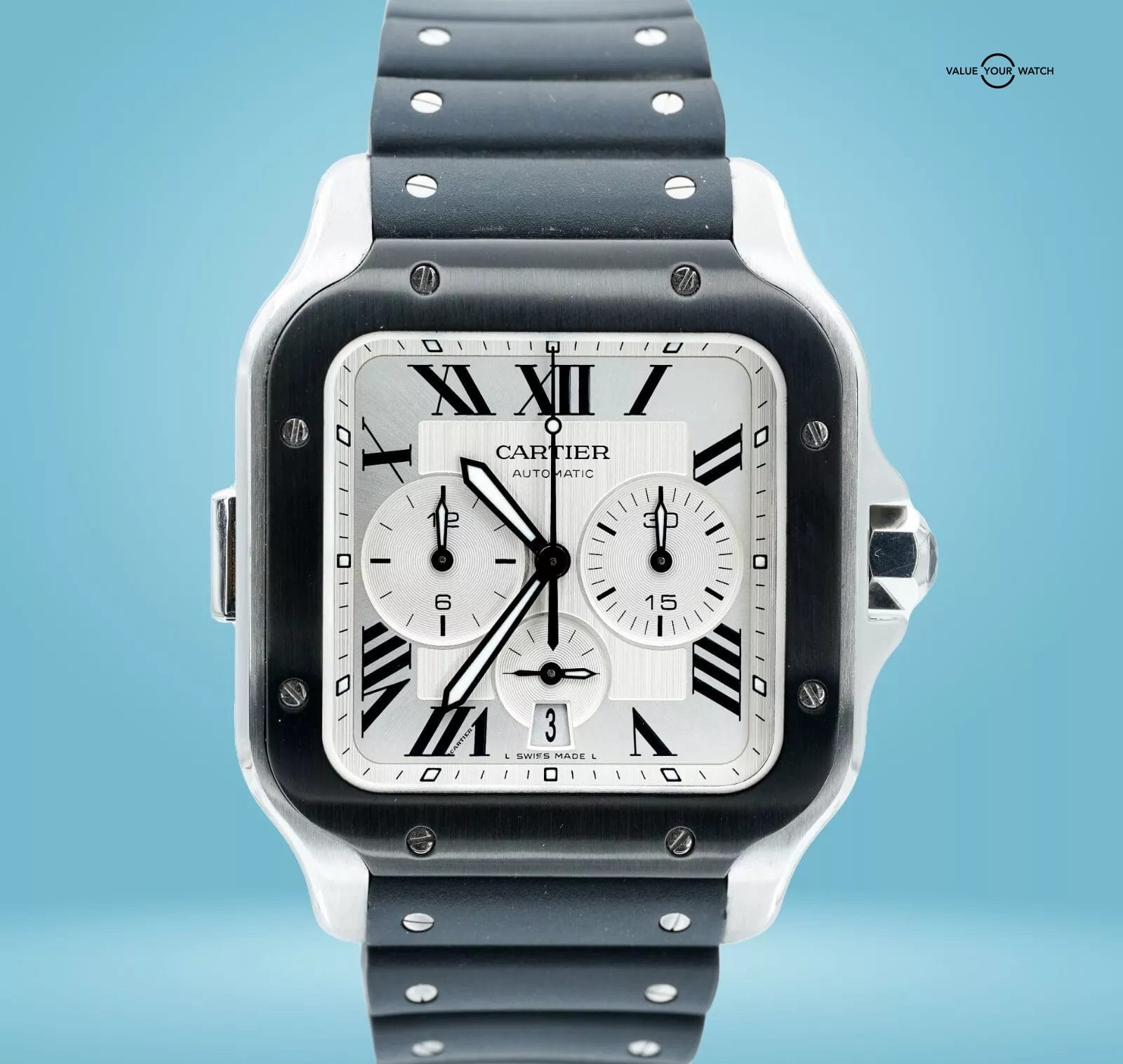 Cartier Santos de Cartier Chronograph XL WSSA0017 Silver Dial BOXES/PAPER!