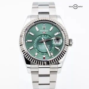 2024 Rolex Sky-Dweller 336934 Green Dial Fluted White Gold, Oyster Bracelet