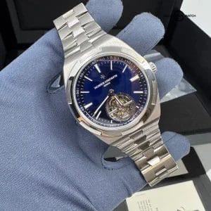 2019 Unpolished Box Papers Steel Blue Dial Overseas Tourbillon Rubber and Steel