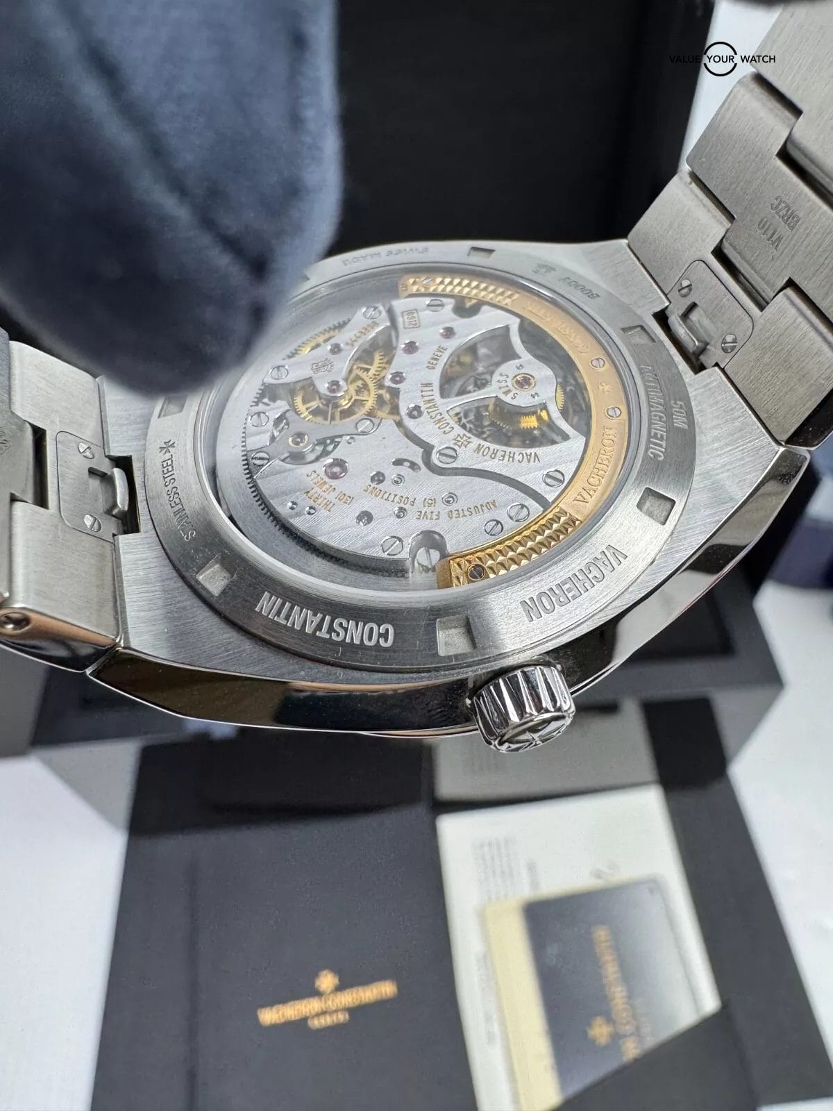 2019 Unpolished Box Papers Steel Blue Dial Overseas Tourbillon Rubber and Steel - Image 5