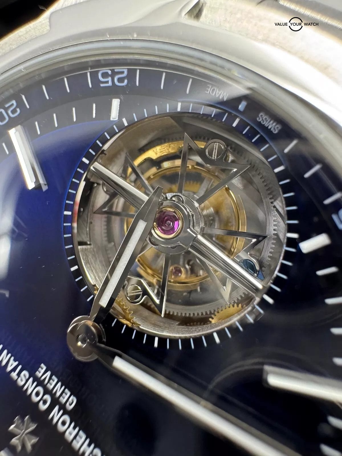 2019 Unpolished Box Papers Steel Blue Dial Overseas Tourbillon Rubber and Steel - Image 7