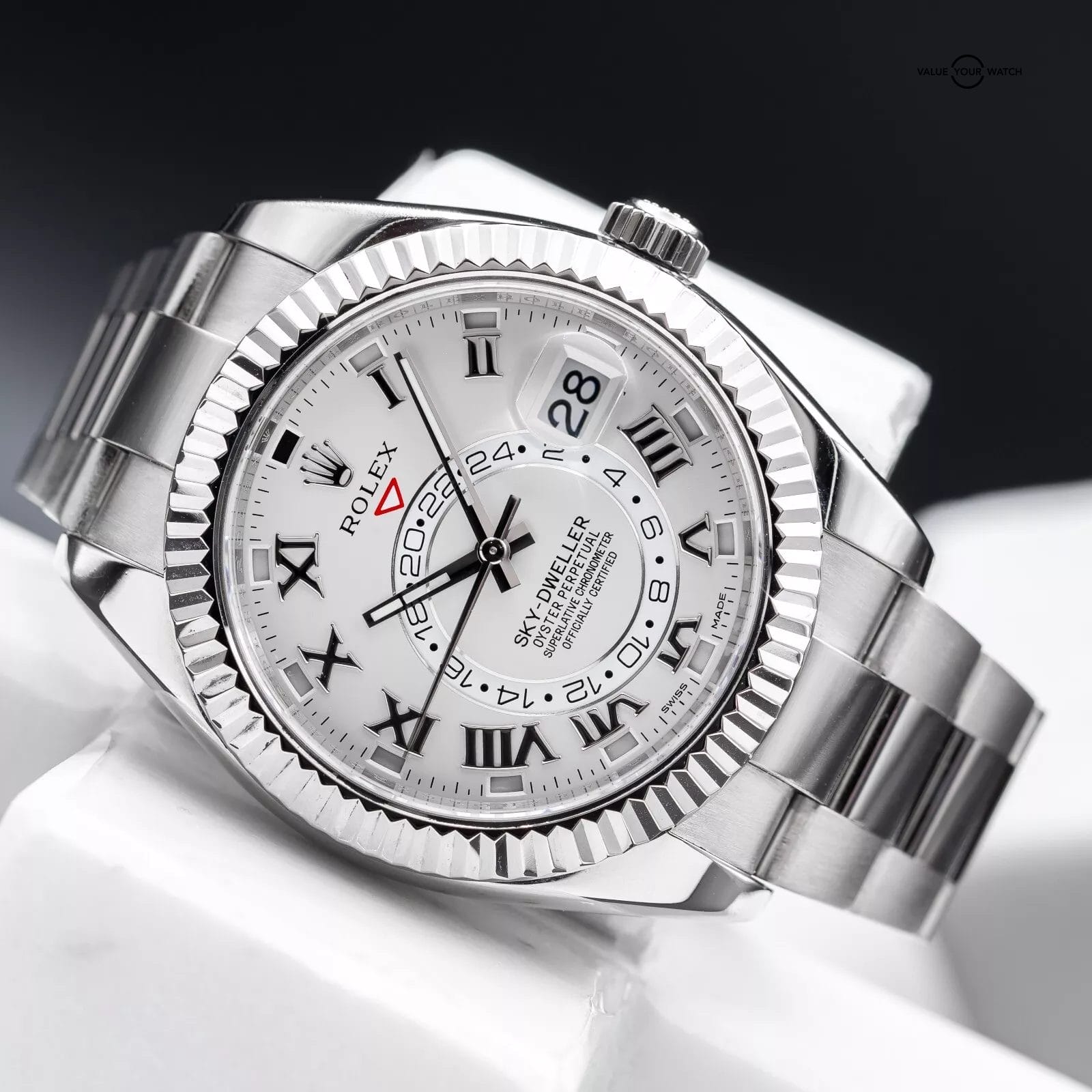 Rolex Sky-Dweller White Gold Ivory Dial Romans 42mm Discontinued 326939 Full Set