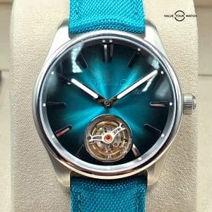 H. Moser & Cie. Pioneer Tourbillon Blue Lagoon, 43mm steel case, extra straps fu