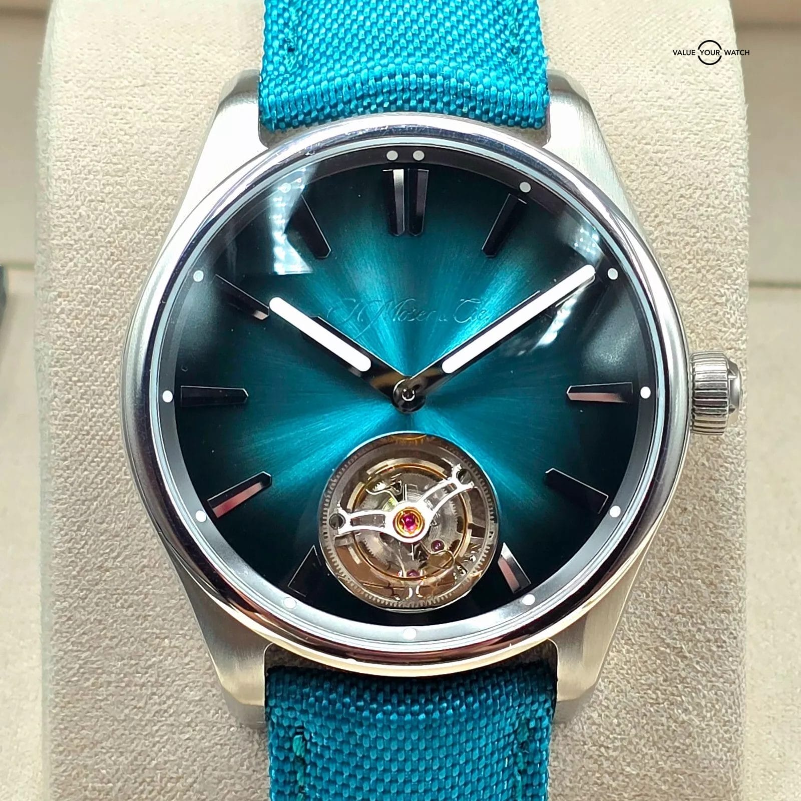 H. Moser & Cie. Pioneer Tourbillon Blue Lagoon, 43mm steel case, extra straps fu