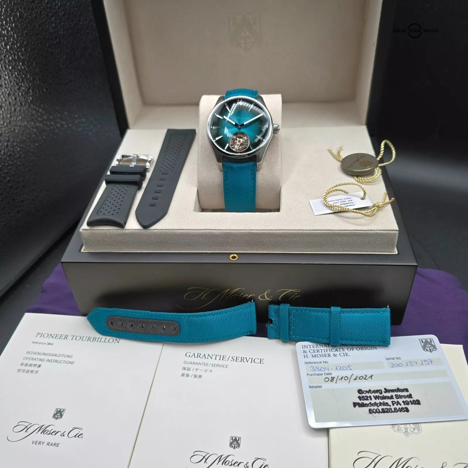 H. Moser & Cie. Pioneer Tourbillon Blue Lagoon, 43mm steel case, extra straps fu - Image 3