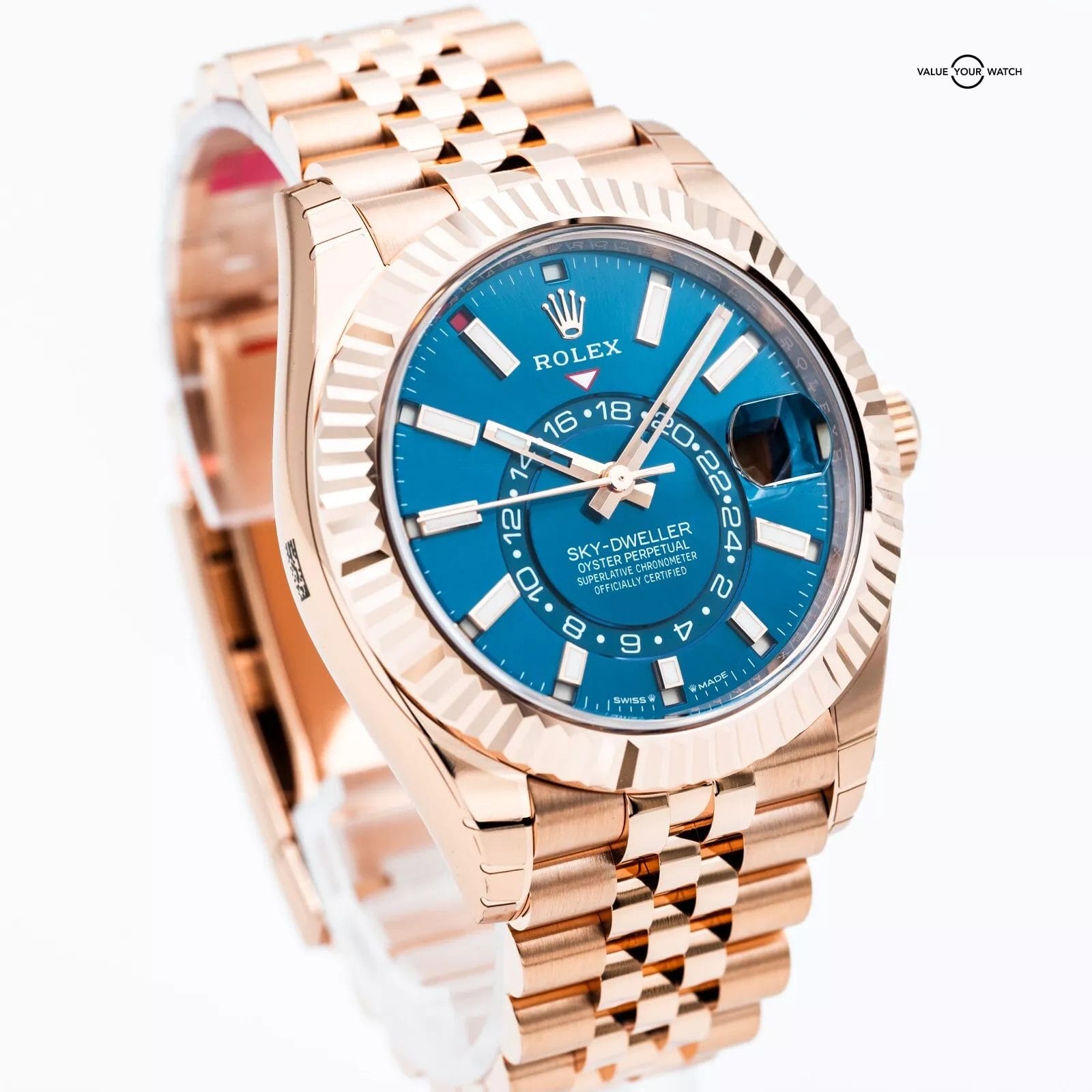 NEW 2025 Rolex Sky-Dweller 336935 Blue Saros 18kt Rose Gold Jubilee w/ STICKERS - Image 7