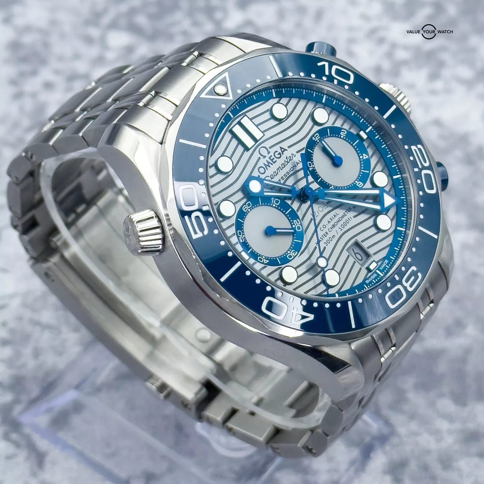 Omega Seamaster Diver 300M Chronograph Blue/Grey Wave Dial - 210.30.44.51.06.001 - Image 10
