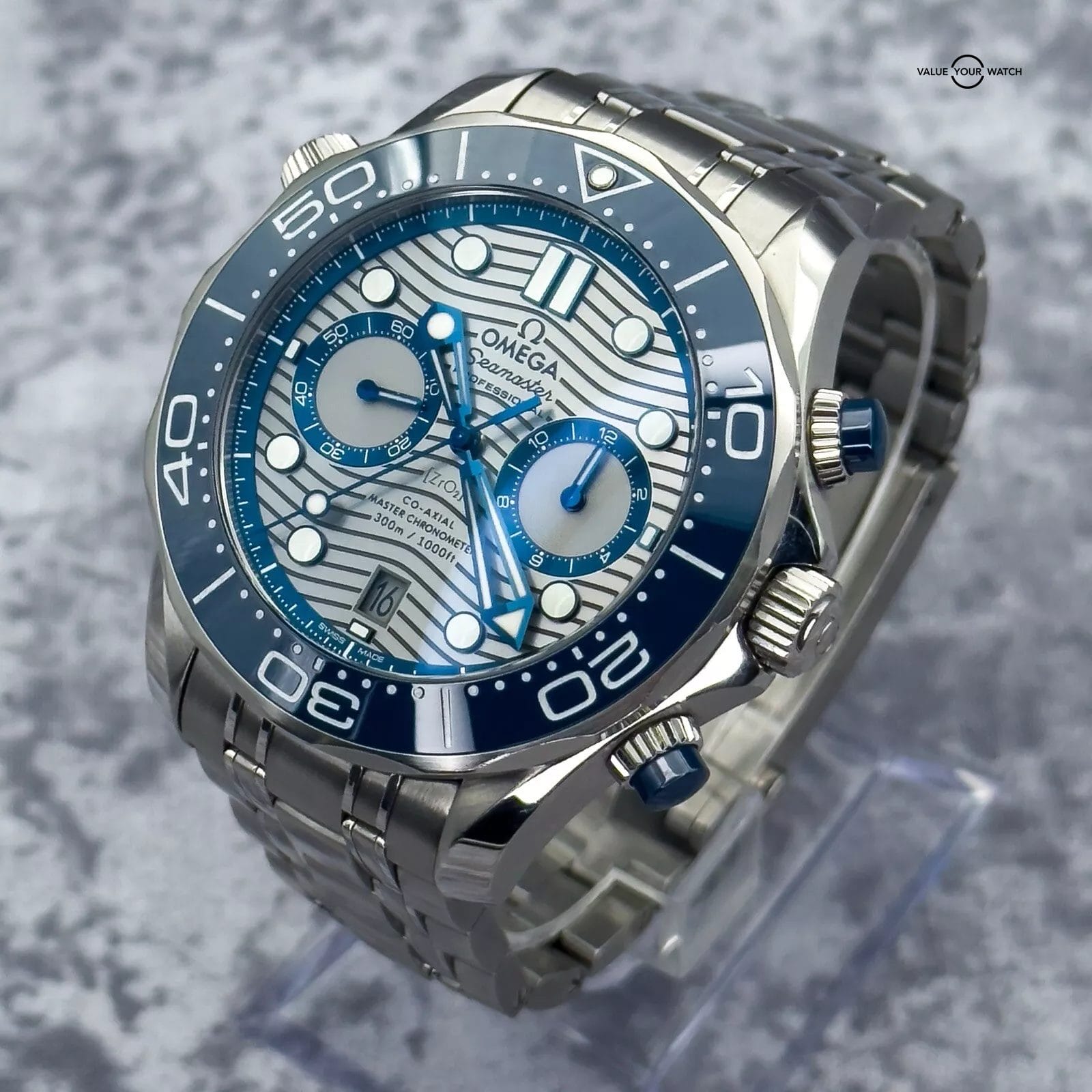 Omega Seamaster Diver 300M Chronograph Blue/Grey Wave Dial - 210.30.44.51.06.001 - Image 11
