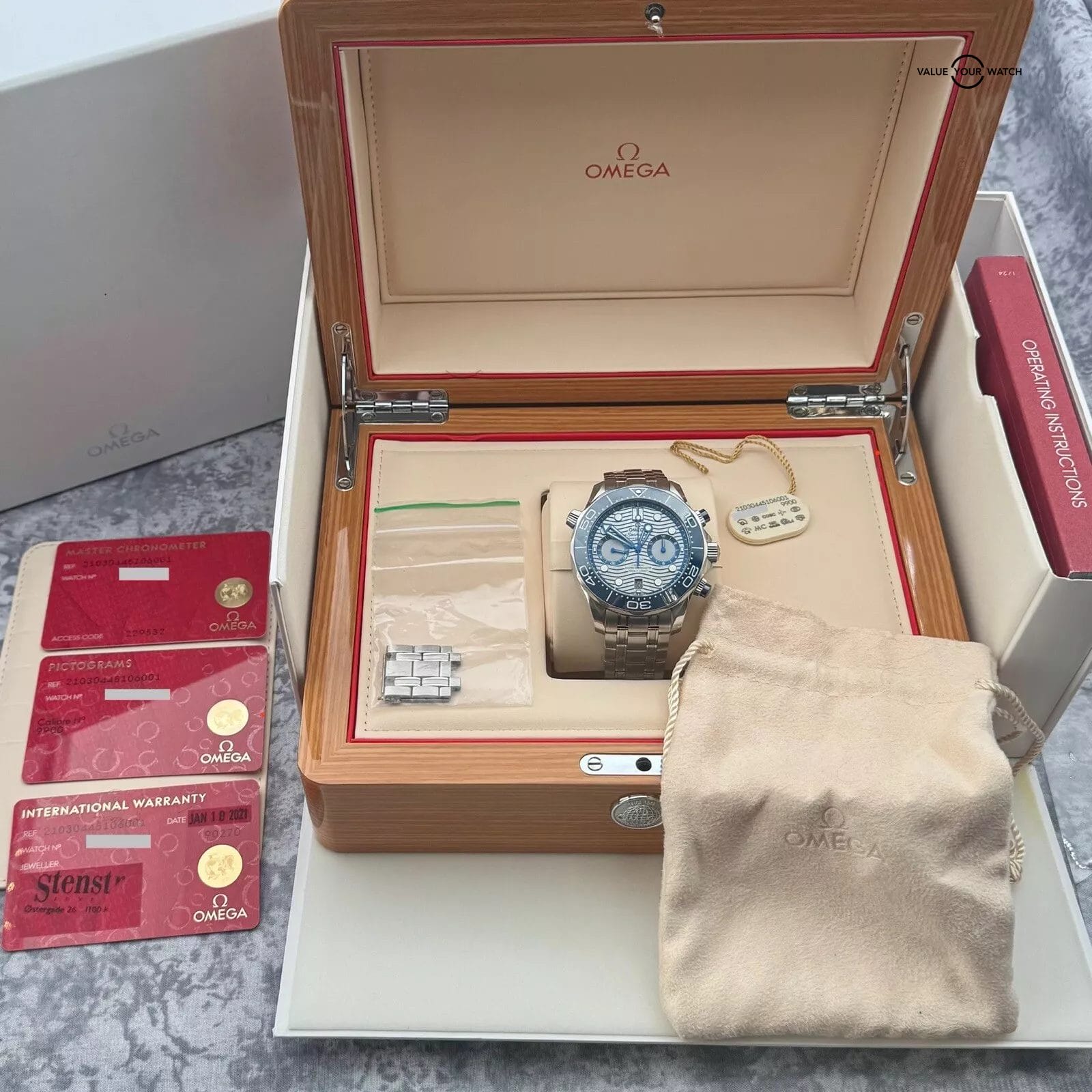 Omega Seamaster Diver 300M Chronograph Blue/Grey Wave Dial - 210.30.44.51.06.001 - Image 12