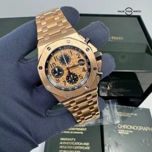 2014 MINT Rose Gold Salmon Dial Box Papers 18k Rose Gold Royal Oak Offshore Chro