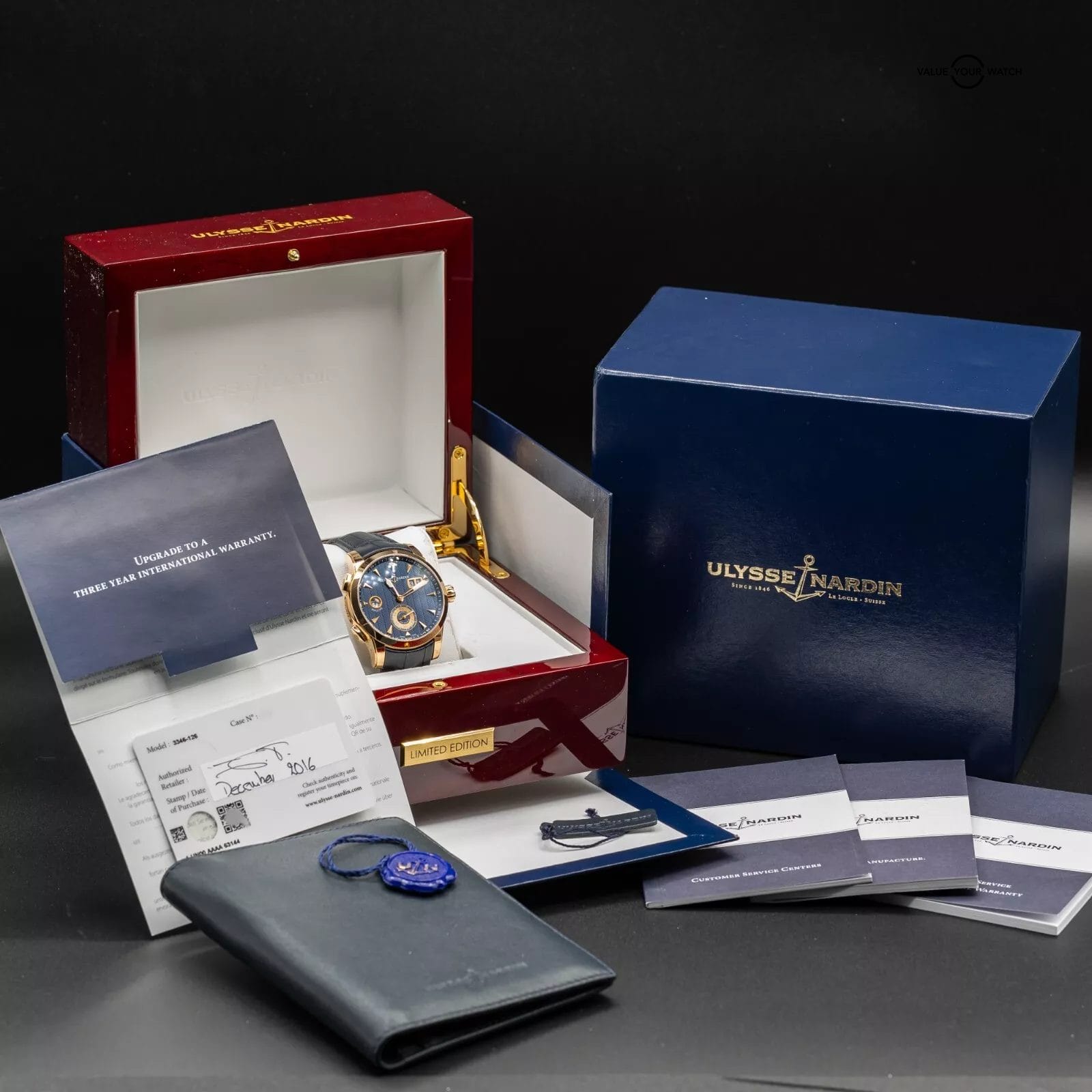 Ulysse Nardin Dual Time 18k Rose Gold Blue Dial Mens Watch 3346-126 Box & Papers - Image 2